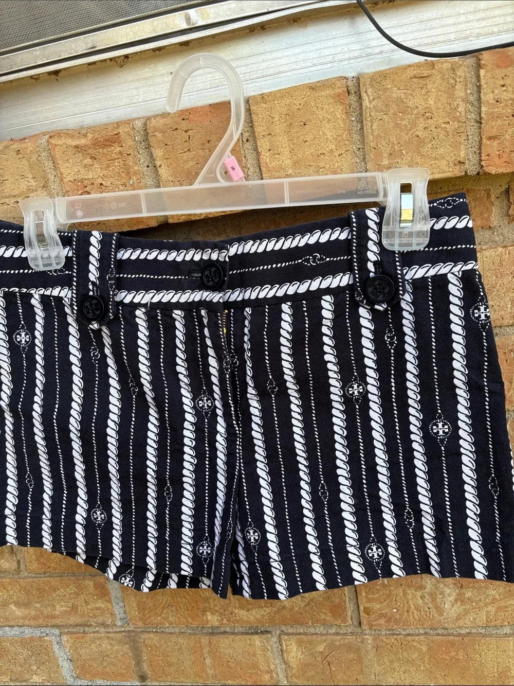 Tory Burch Black & White Rope-Print High Waist Shorts